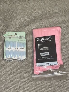 Pantherella Pink Ribbed Long Socks & Baby Blue Stick On Nail Art Bundle NWT $30